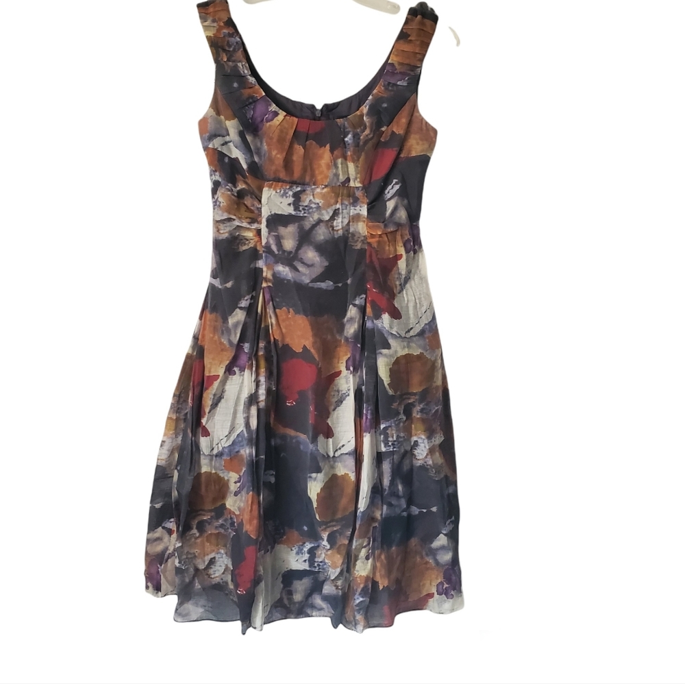 Adrianna Papell Abstract Watercolor Empire Midi Dress